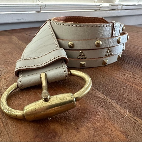 Linea Pelle Studded White Leather Belt Gold Buckle Western Boho Size M main image 6